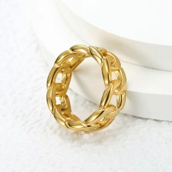 Stainless Steel Chain Style Finger Ring 18K Gold Plated - Picture 8 of 8